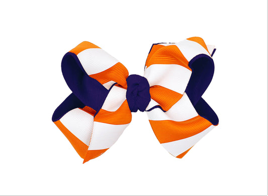 Beyond Creations Navy/White and Orange Collegiate Striped Bows
