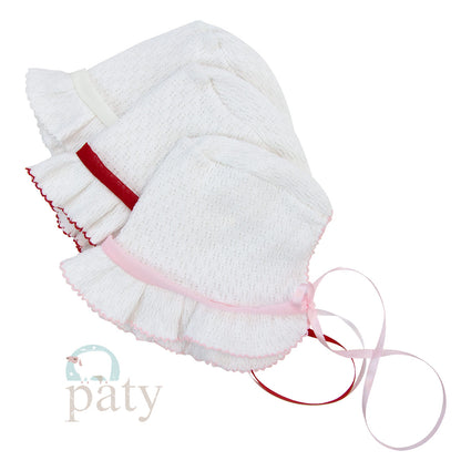 Paty Inc White Bonnet with Chiffon Trim (Multiple Colors)