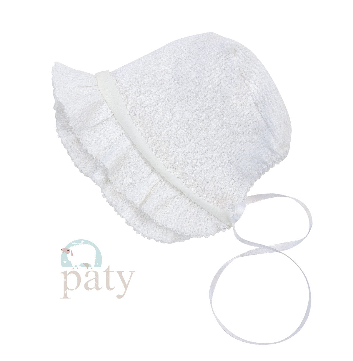 Paty Inc White Bonnet with Chiffon Trim (Multiple Colors)