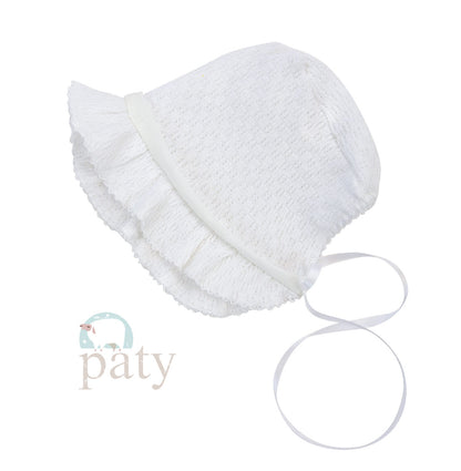 Paty Inc White Bonnet with Chiffon Trim (Multiple Colors)