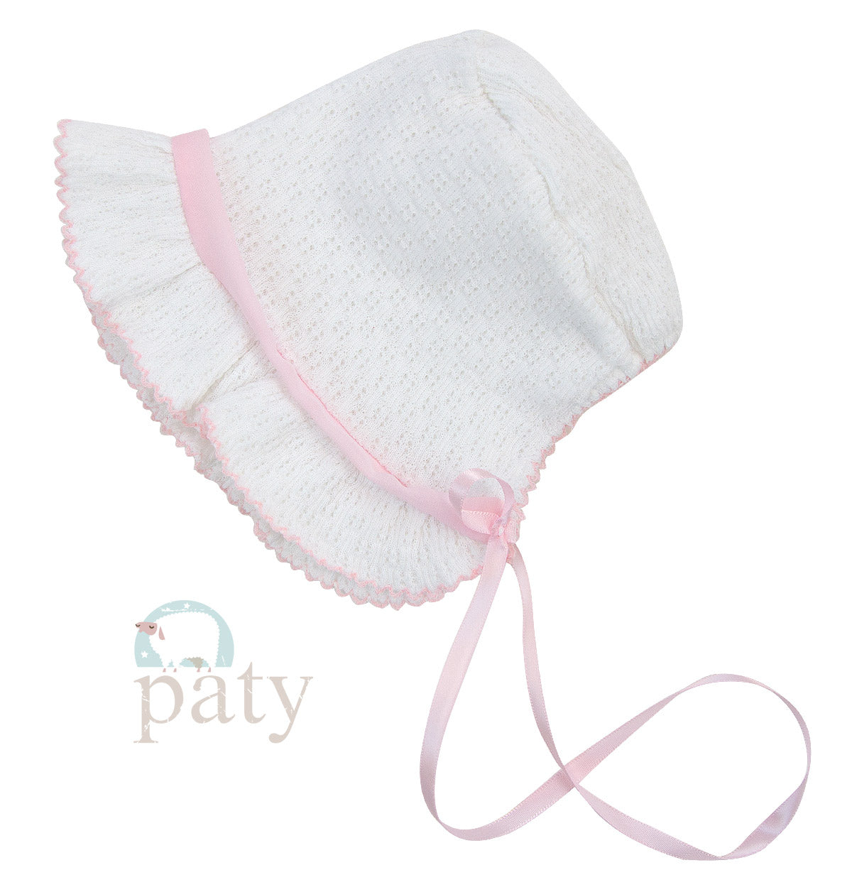 Paty Inc White Bonnet with Chiffon Trim (Multiple Colors)