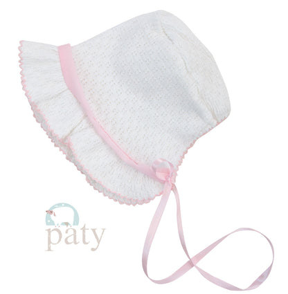 Paty Inc White Bonnet with Chiffon Trim (Multiple Colors)