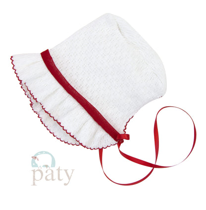 Paty Inc White Bonnet with Chiffon Trim (Multiple Colors)