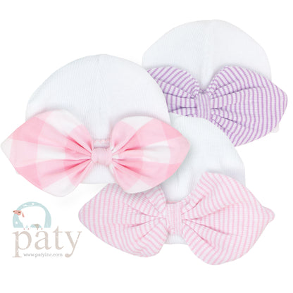 Paty Inc White Beanie with Bow (Pink/Lavender)