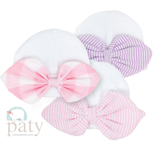 Paty Inc White Beanie with Bow (Pink/Lavender)
