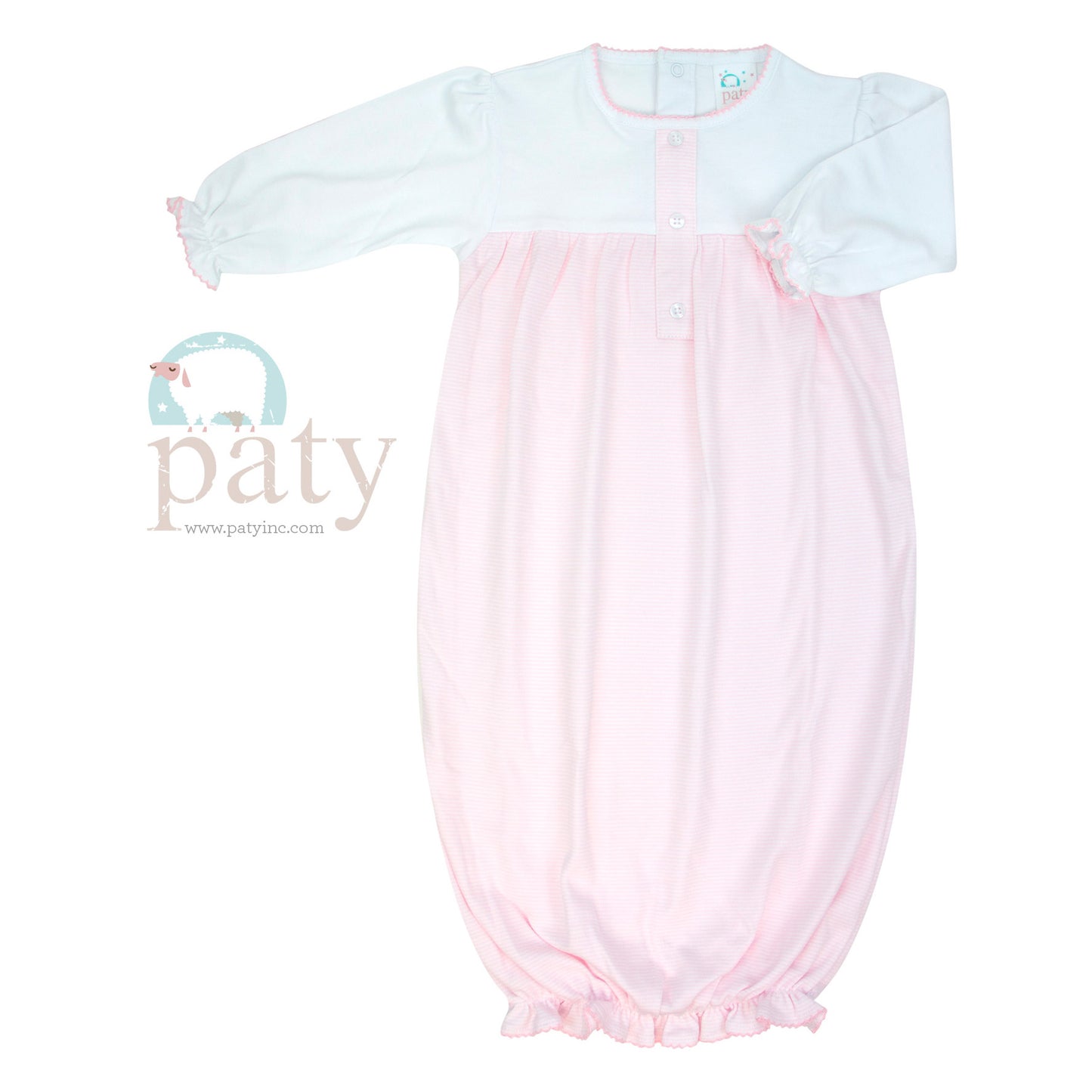 Paty Inc Sweet Stripes Pima Gown Pink/White Newborn