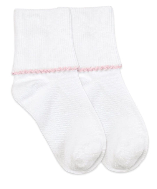 Jefferies Socks Girls Seamless Smooth Toe Pink Tatted Edge Turn Cuff Socks