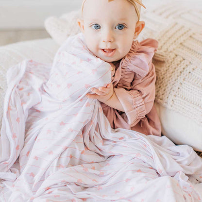 Dolly Lana Stretchy Swaddle Blanket - Pink Heart