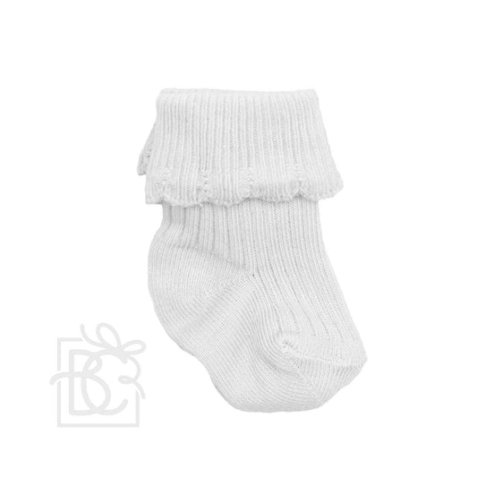 Carlomagno Folded Cuff Newborn Scottish Yarn Socks (White/Pink)