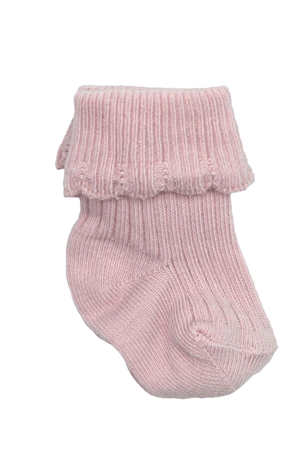 Carlomagno Folded Cuff Newborn Scottish Yarn Socks (White/Pink)