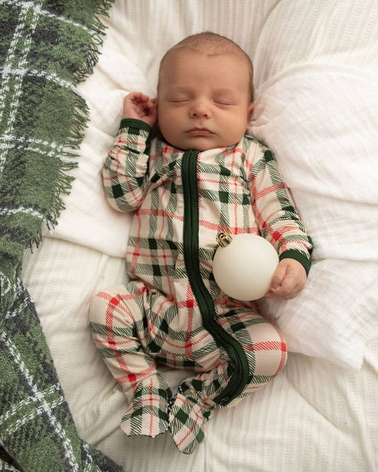 Dolly Lana Bamboo Baby Zip Sleeper - Green Christmas Plaid