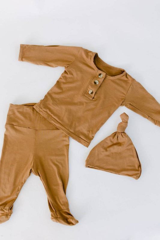 Stroller Society Top & Bottom Baby Outfit (Newborn - 12 months sizes) - Camel