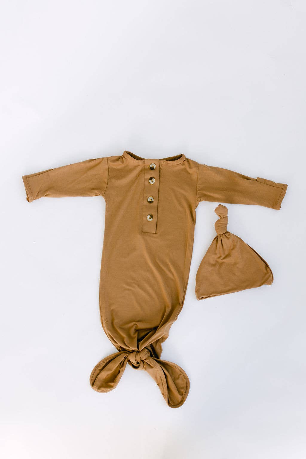 Stroller Society Knotted Baby Gown and Hat Set (Newborn - 3 mo.) - Camel Brown