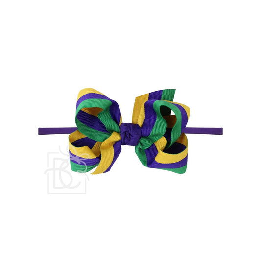 Beyond Creations 1/4" Headband w/ Mardi Gras Stripe Bow: 4.5" Large