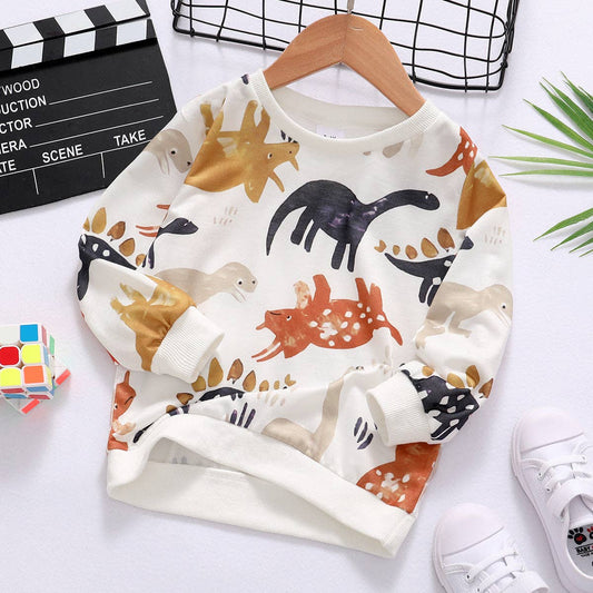 Pat Pat Baby Boy Cartoon Dinosaur Print Long-sleeve Sweatshirt