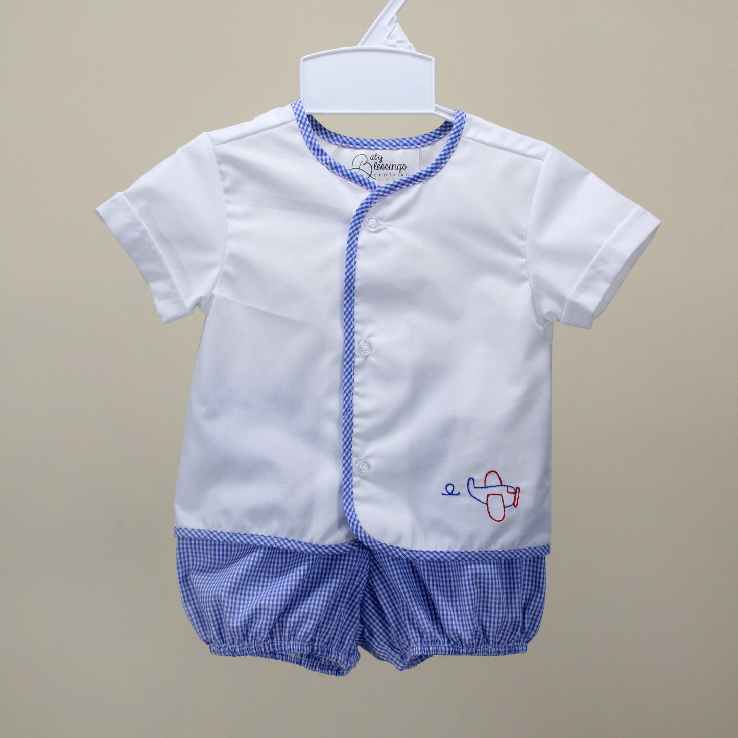 Baby Blessings Jason White & Blue Plane Two Piece Set