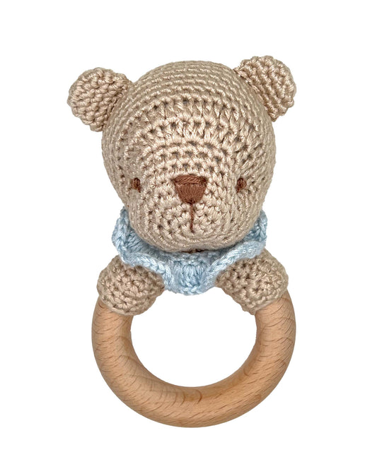 Zubels 5" Bear Blue/Pink Bear Woodring Crochet Rattle BWR5
