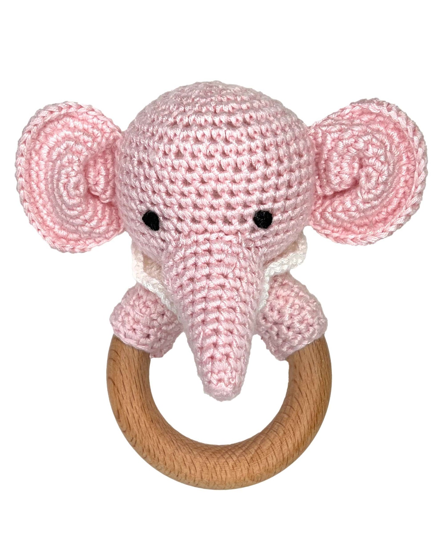 Zubels 5" Blue/Pink Elephant Crochet Woodring Rattle