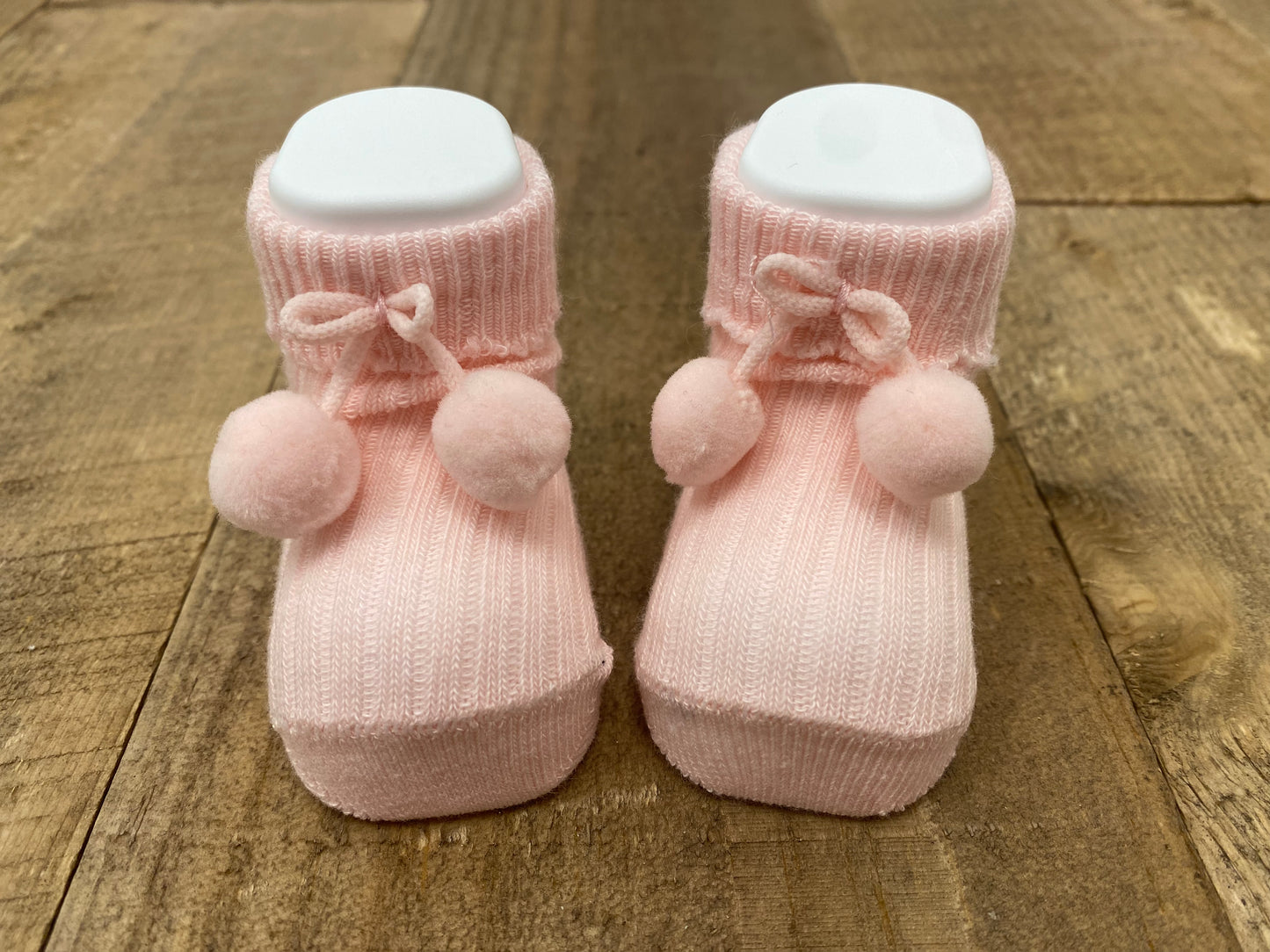 Carlomagno Newborn Pompom Cotton Socks (White/Pink)