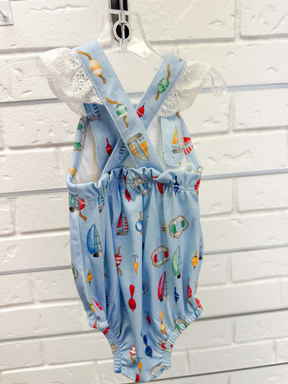 Baby Club Chic Lets Go Fishing Blue Bubble Girl with Islet Lace Crisscross Detail