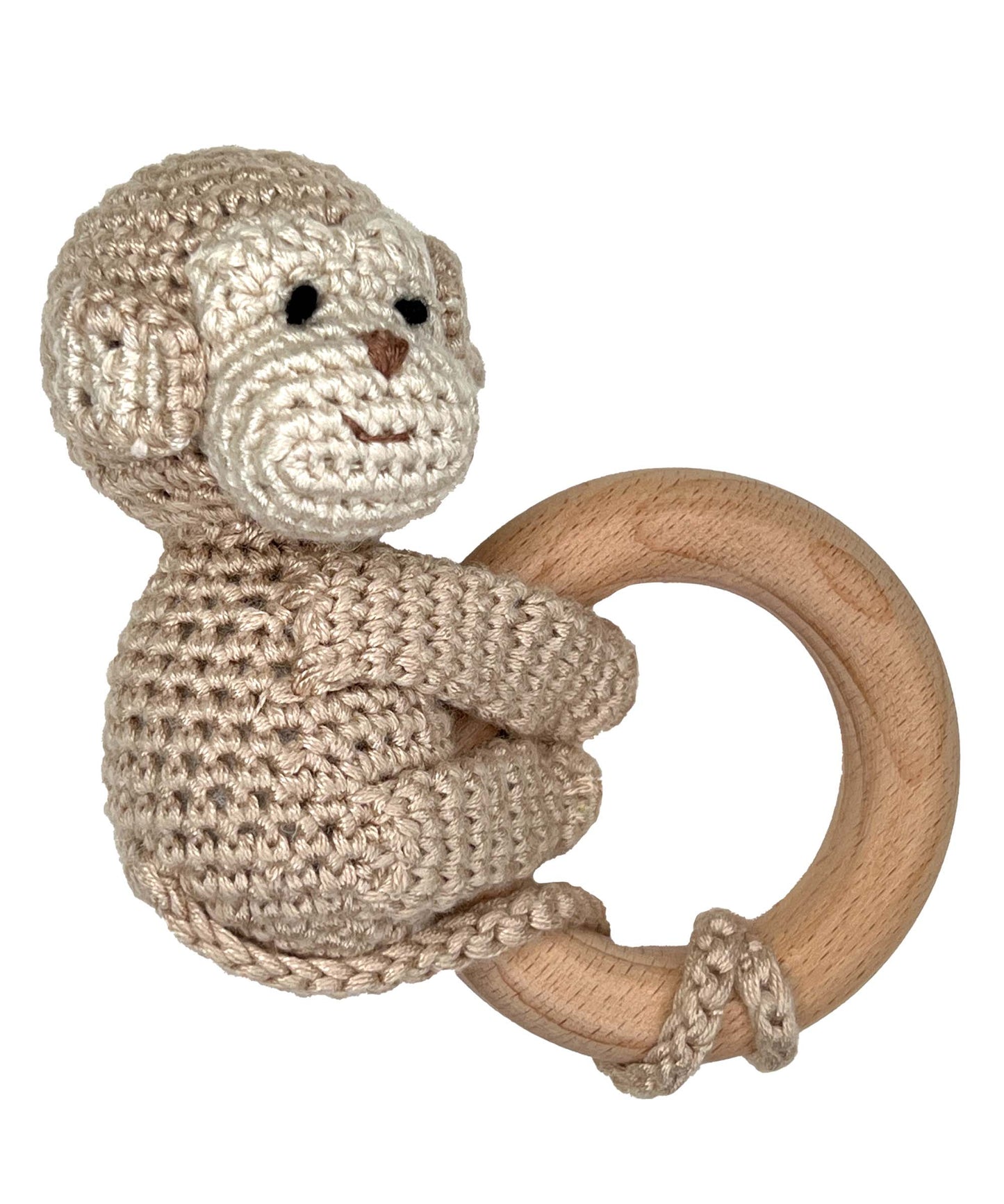 Zubels 5" Bamboo Crochet Monkey Woodring Rattle
