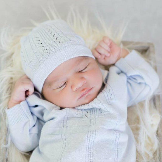 Feltman Bros White Collar Knit Longall with Hat Newborn