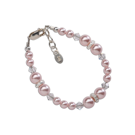 Girls Sterling Silver Pink Pearl Baby & Children's Bracelet: Medium 1-5 Years