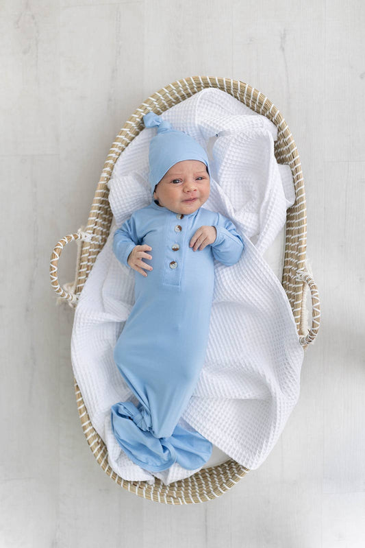 Stroller Society - Knotted Baby Gown and Hat Set (Newborn - 3 mo.) - Baby Blue