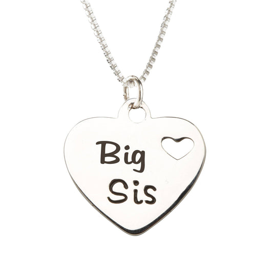 Sterling Silver Big Sis Heart Necklace for Girls & Sisters: 14 inch