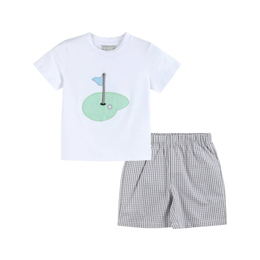 Lil Cactus - Gray Gingham Golf Tee and Shorts 2 pc Set