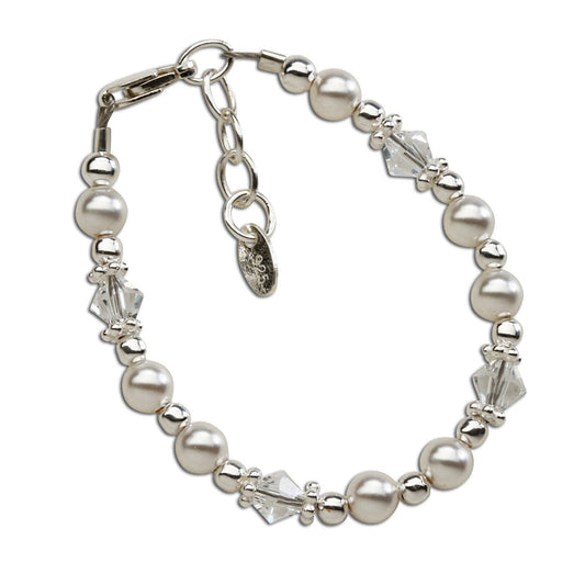 Sterling Silver Pearl & Crystal Baby Gift & Kids Bracelet: Small 0-12m